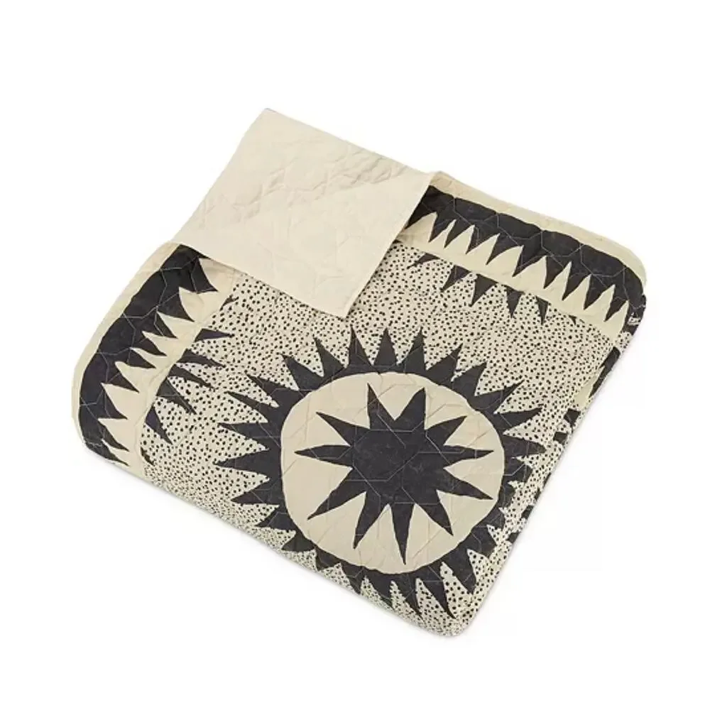 Soleil 4-Piece Medallion Cotton Quilt Set Jungalow Queen black white boho sun